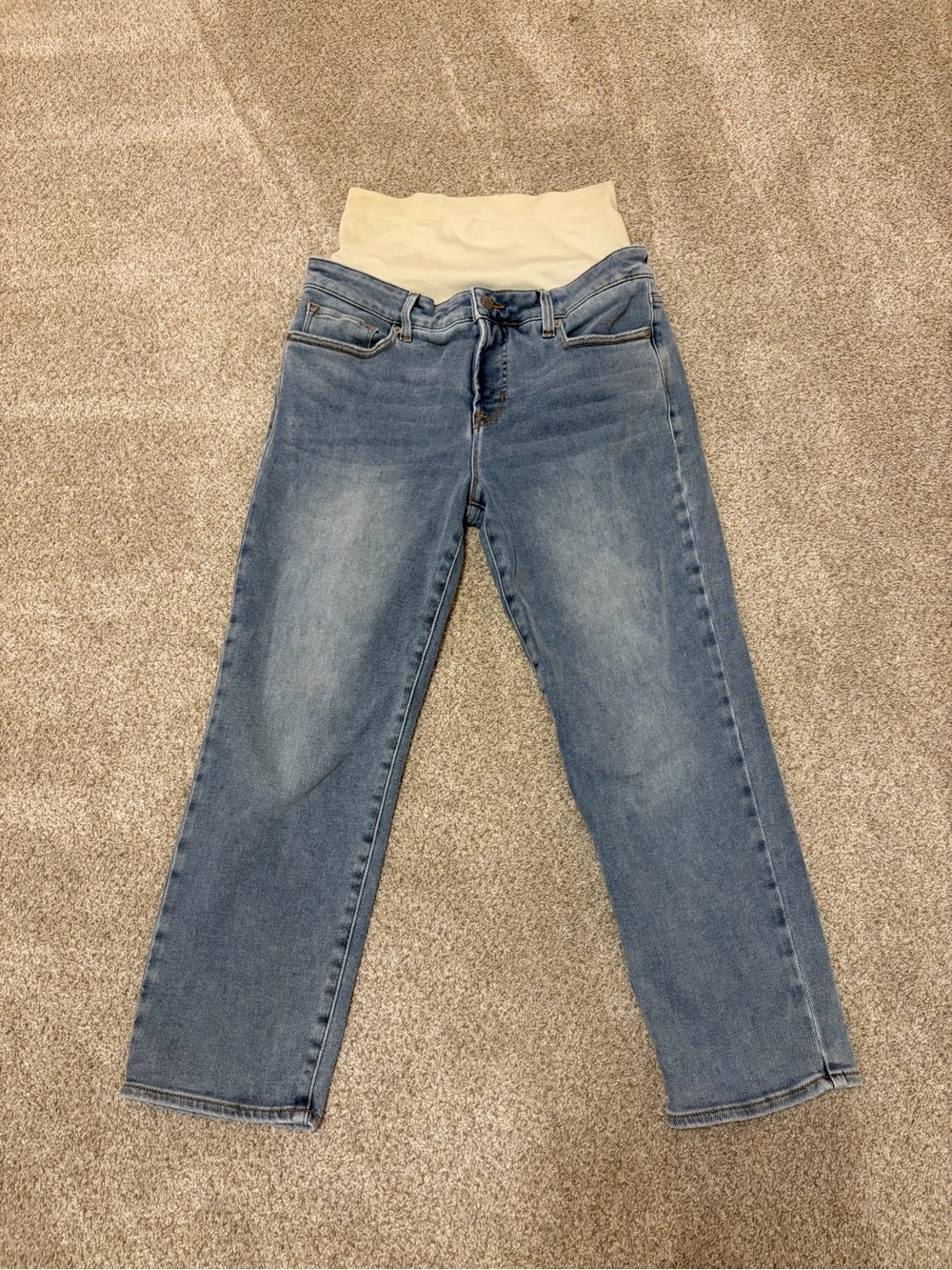 BLANQI Straight Leg Light Blue Maternity Jeans with Cream Waistband